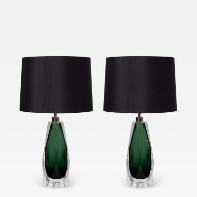  Venfield Elegant Pair of Faceted Jewel Green Murano Glass Table Lamps 2024