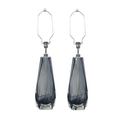 Venfield Elegant Pair of Faceted Smoke Glass Table Lamps 2022