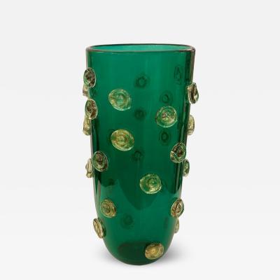  Venfield Hand Blown Emerald Green Murano Glass Vase with Gold Leaf Infused Dot Design