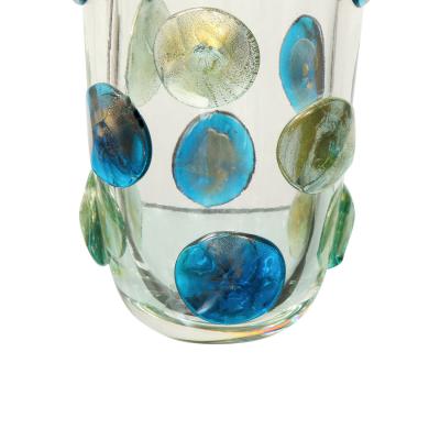  Venfield Hand Blown Murano Glass Vase with Turquoise and Gold Glass Dot Design 2022