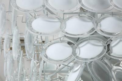  Venfield Huge White Murano Glass Disc Chandelier in Double Pyramid Shape