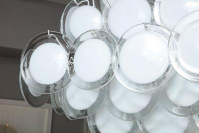  Venfield Huge White Murano Glass Disc Chandelier in Double Pyramid Shape