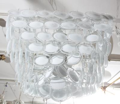  Venfield Huge White Murano Glass Disc Chandelier in Double Pyramid Shape