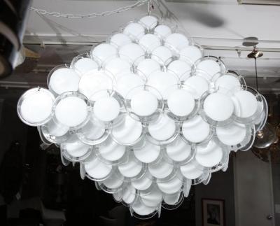  Venfield Huge White Murano Glass Disc Chandelier in Double Pyramid Shape