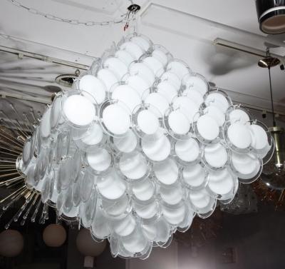  Venfield Huge White Murano Glass Disc Chandelier in Double Pyramid Shape