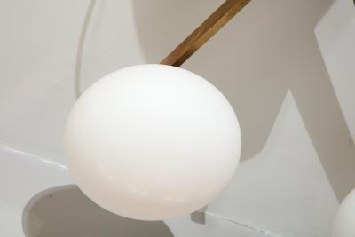  Venfield Italian Three Globe Opaline Glass Elongated Chandelier with Brass Frame