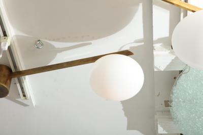  Venfield Italian Three Globe Opaline Glass Elongated Chandelier with Brass Frame