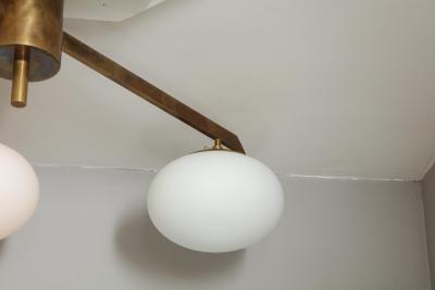  Venfield Italian Three Globe Opaline Glass Elongated Chandelier with Brass Frame