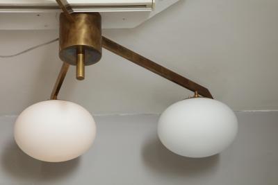  Venfield Italian Three Globe Opaline Glass Elongated Chandelier with Brass Frame