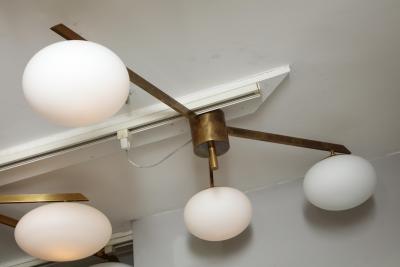  Venfield Italian Three Globe Opaline Glass Elongated Chandelier with Brass Frame