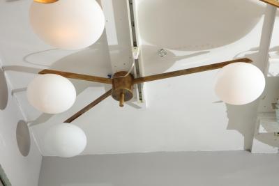  Venfield Italian Three Globe Opaline Glass Elongated Chandelier with Brass Frame
