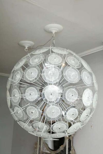  Venfield Large Clear Bubble Murano Glass Disc Sputnik Chandelier