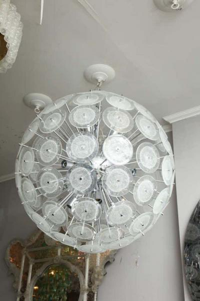  Venfield Large Clear Bubble Murano Glass Disc Sputnik Chandelier