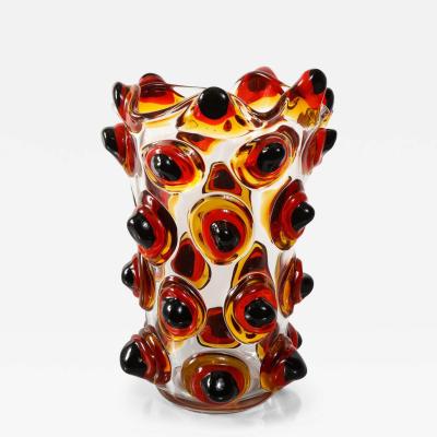  Venfield Large Italian Red and Black Spike Murano Vase