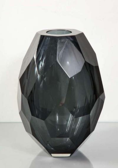  Venfield Large Murano Dark Gray Glass Gem Cut Vase