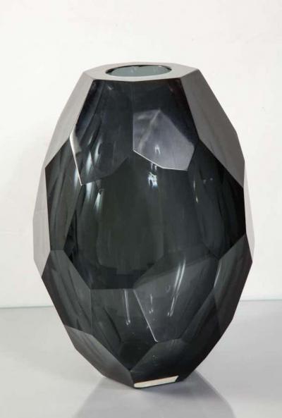  Venfield Large Murano Dark Gray Glass Gem Cut Vase