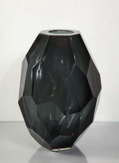  Venfield Large Murano Dark Gray Glass Gem Cut Vase