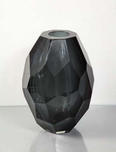  Venfield Large Murano Dark Gray Glass Gem Cut Vase