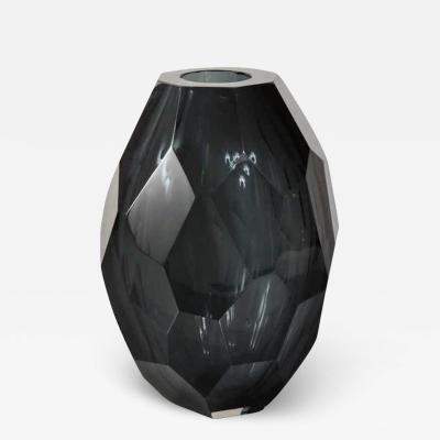  Venfield Large Murano Dark Gray Glass Gem Cut Vase