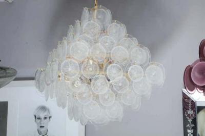  Venfield Large Pagoda Style Pulegoso Glass Disc Chandelier