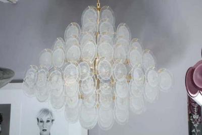  Venfield Large Pagoda Style Pulegoso Glass Disc Chandelier