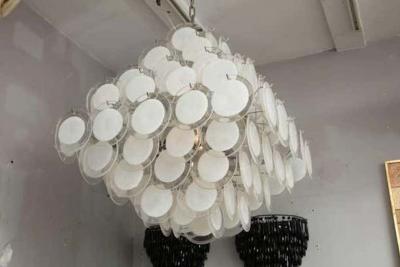  Venfield Large Pagoda Style White Glass Disc Chandelier