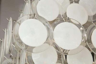  Venfield Large Pagoda Style White Glass Disc Chandelier