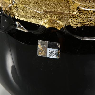  Venfield Large Venini Black and Gold Murano Glass Fazzoletto Vase