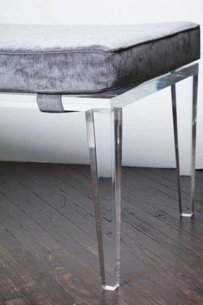  Venfield Lucite Bench with Gray Velvet Cushion