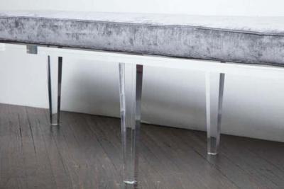  Venfield Lucite Bench with Gray Velvet Cushion
