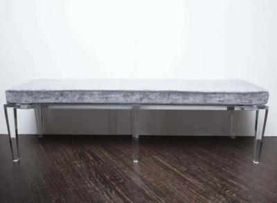  Venfield Lucite Bench with Gray Velvet Cushion