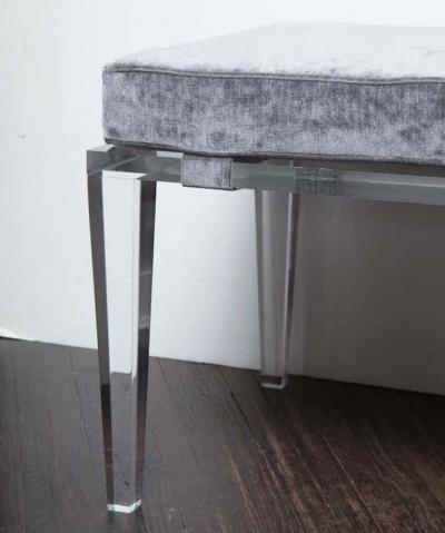  Venfield Lucite Bench with Gray Velvet Cushion