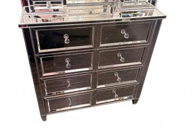  Venfield Mirrored Neoclassical Style Highboy Dresser with Silver Trim