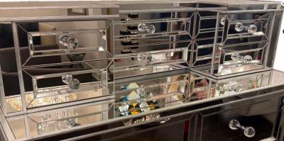  Venfield Mirrored Neoclassical Style Highboy Dresser with Silver Trim