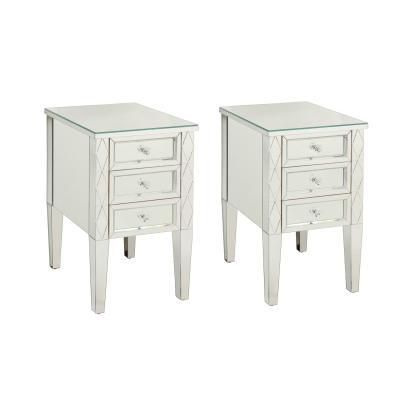  Venfield Mirrored Pair of Neoclassical Style Diamond Cut Front Nightstands