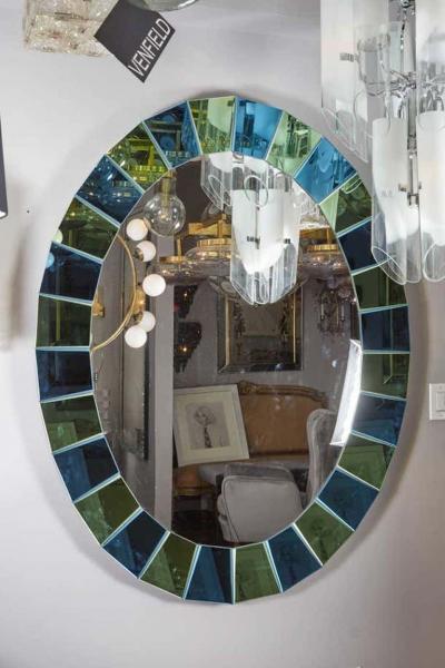  Venfield Oval Mirror in Blue and Green Tinted Mirror Border
