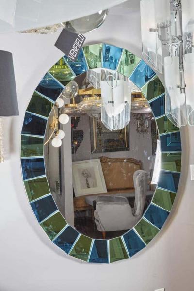  Venfield Oval Mirror in Blue and Green Tinted Mirror Border