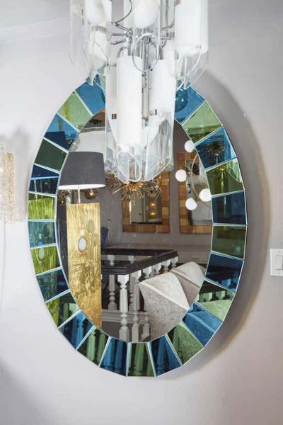  Venfield Oval Mirror in Blue and Green Tinted Mirror Border