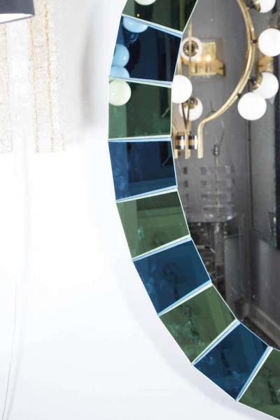  Venfield Oval Mirror in Blue and Green Tinted Mirror Border
