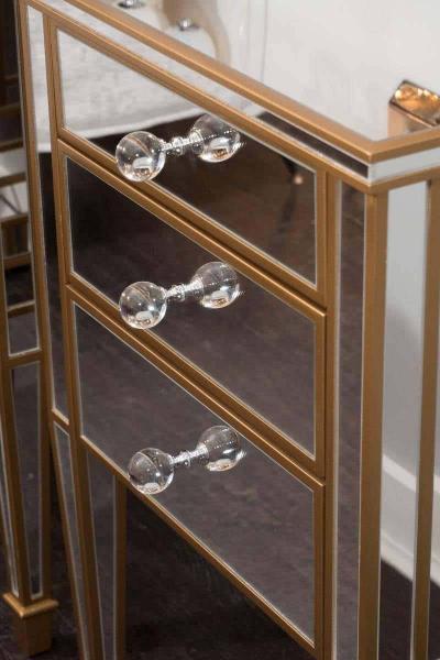  Venfield Pair of 3 Drawer Gold Trim Mirrored Nightstands
