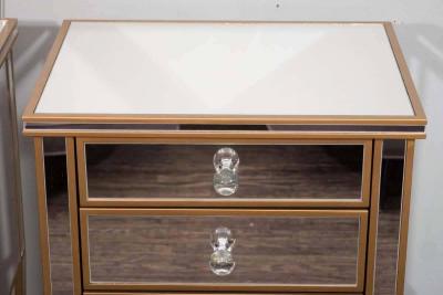  Venfield Pair of 3 Drawer Gold Trim Mirrored Nightstands