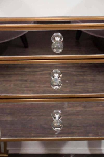 Venfield Pair of 3 Drawer Gold Trim Mirrored Nightstands
