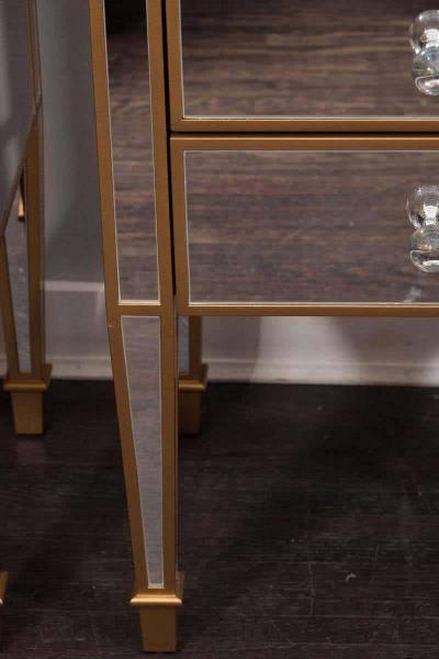  Venfield Pair of 3 Drawer Gold Trim Mirrored Nightstands