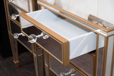  Venfield Pair of 3 Drawer Gold Trim Mirrored Nightstands