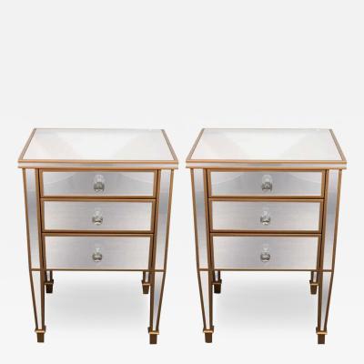  Venfield Pair of 3 Drawer Gold Trim Mirrored Nightstands