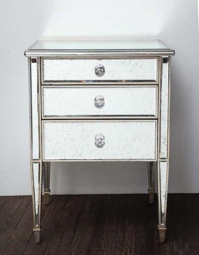  Venfield Pair of Antique Mirrored Nightstands with Silver Gilt Trim