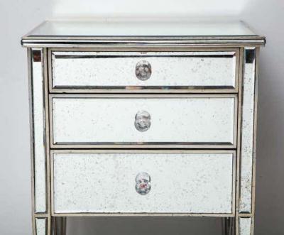  Venfield Pair of Antique Mirrored Nightstands with Silver Gilt Trim