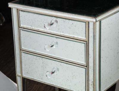  Venfield Pair of Antique Mirrored Nightstands with Silver Gilt Trim