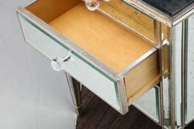  Venfield Pair of Antique Mirrored Nightstands with Silver Gilt Trim