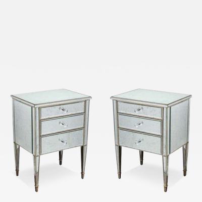  Venfield Pair of Antique Mirrored Nightstands with Silver Gilt Trim